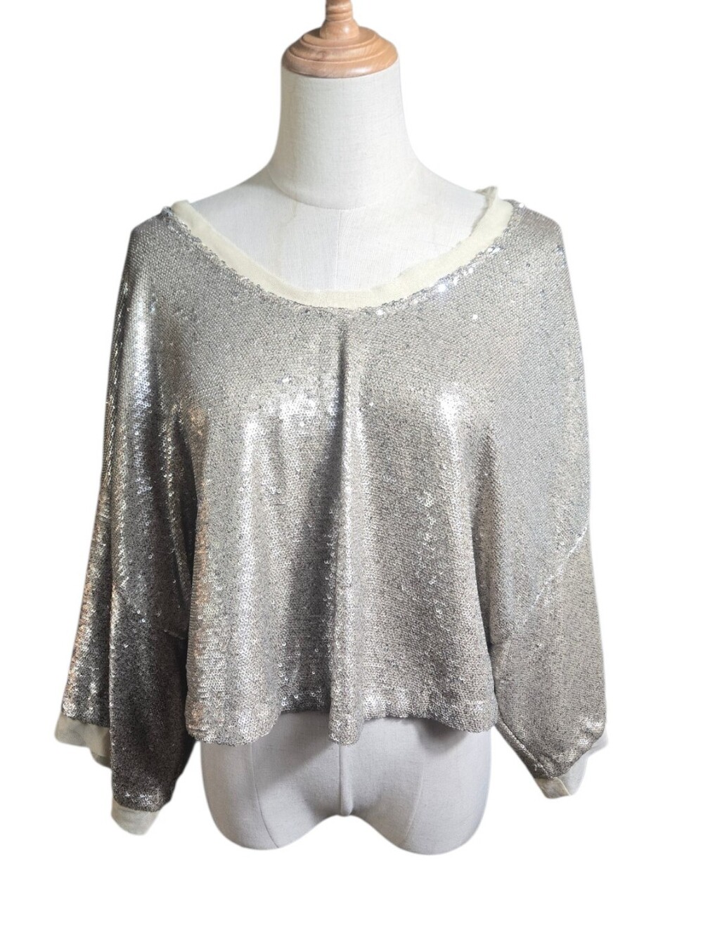 Free People Gold  Sequin And Mesh Relaxed Fit Pullover
